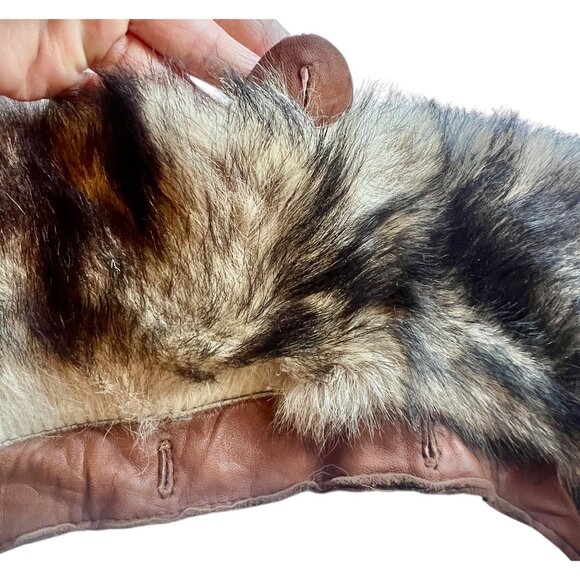 Fox Fur Collar Leather Backing Buttonholes Vintage - Picture 7 of 12